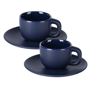 TOTEM MINI - Set od dve keramičke šolje za espresso sa tacnama, 2 x 85 ml