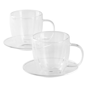 PIGNA MINI - Set od dve staklene šolje sa tacnama za espresso sa dvostrukim zidom, 2 x 100 ml